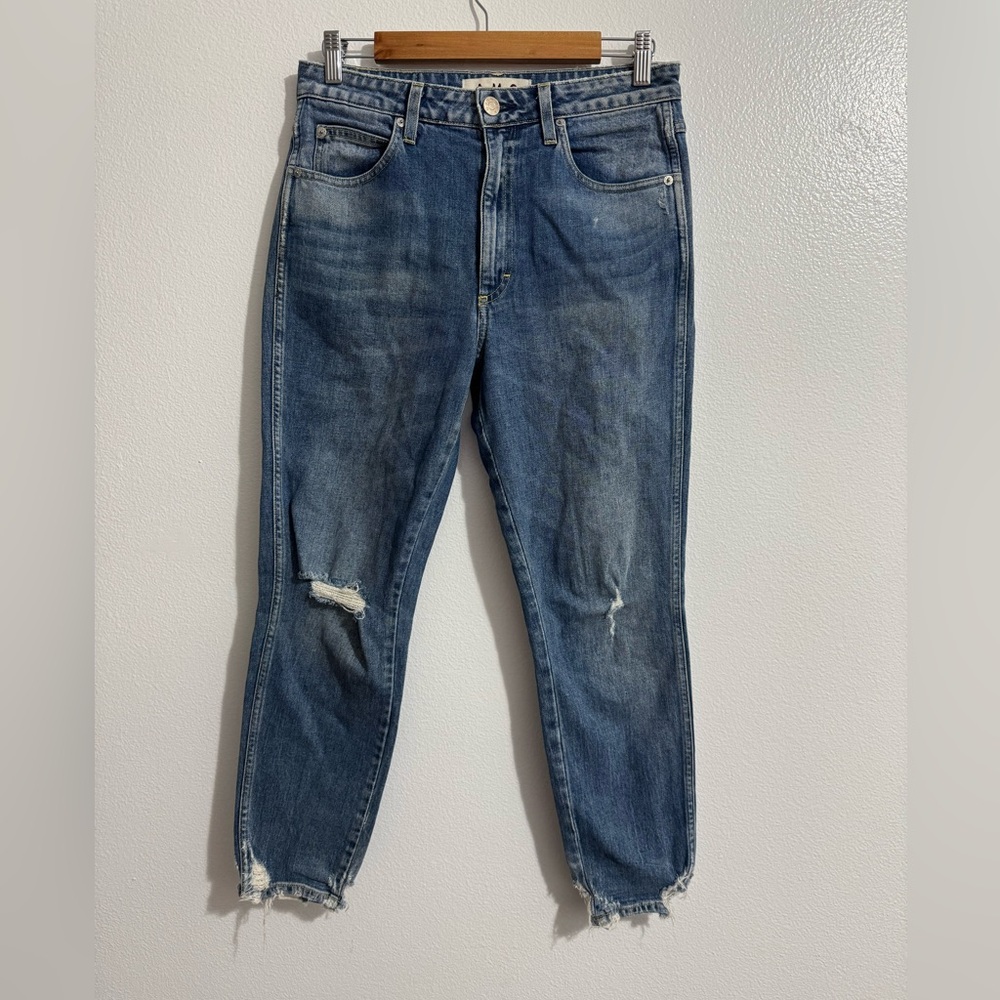 AMO Women’s High Rise Stix Crop Jeans – Size 29, Medium Wash,‎ Distressed